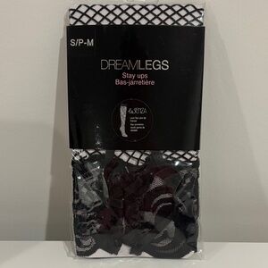 La SENZA Dreamlegs Stayups Black Fishnet Stockings lace top Lace up NEW size s/m